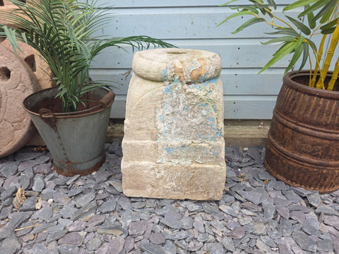 Antique Hand Carved Solid Stone Pillar Base Column Plinth Plant Stand