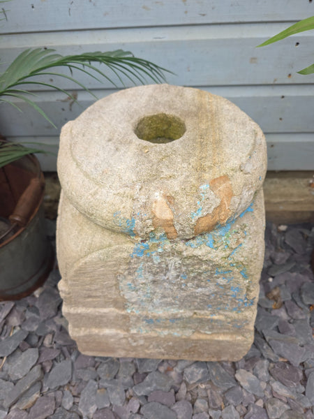 Antique Hand Carved Solid Stone Pillar Base Column Plinth Plant Stand