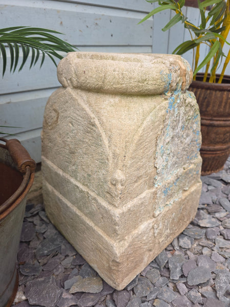 Antique Hand Carved Solid Stone Pillar Base Column Plinth Plant Stand