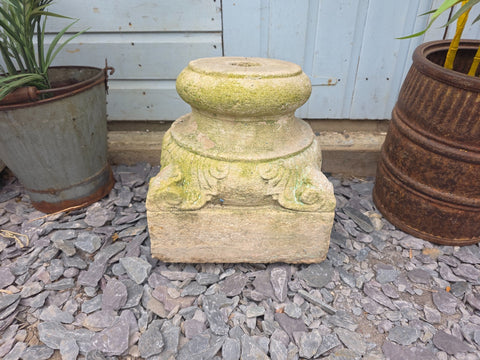 Antique Hand Carved Solid Stone Pillar Base Column Plinth Plant Stand
