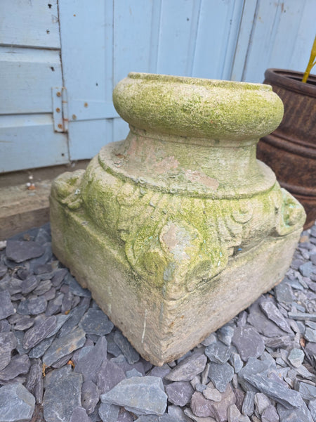 Antique Hand Carved Solid Stone Pillar Base Column Plinth Plant Stand