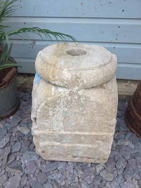 Antique Hand Carved Solid Stone Pillar Base Column Plinth Plant Stand