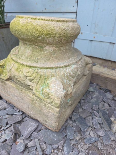 Antique Hand Carved Solid Stone Pillar Base Column Plinth Plant Stand