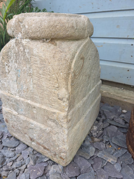 Antique Hand Carved Solid Stone Pillar Base Column Plinth Plant Stand