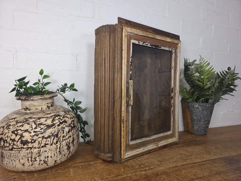 Vintage Indian Colonial Wooden Glazed Shop Display Bathroom Kitchen Wall Cabinet