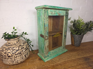 Vintage Indian Colonial Wooden Glazed Shop Display Bathroom Kitchen Wall Cabinet