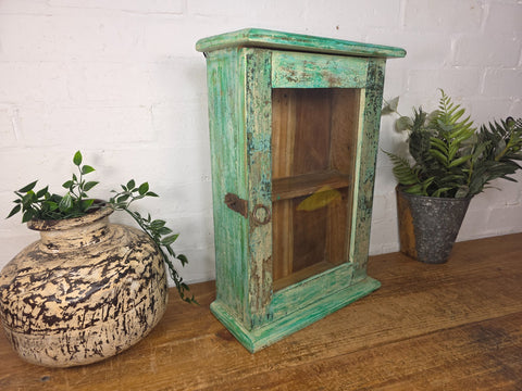 Vintage Indian Colonial Wooden Glazed Shop Display Bathroom Kitchen Wall Cabinet