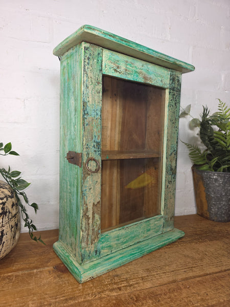 Vintage Indian Colonial Wooden Glazed Shop Display Bathroom Kitchen Wall Cabinet