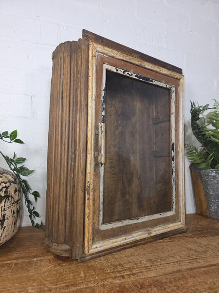 Vintage Indian Colonial Wooden Glazed Shop Display Bathroom Kitchen Wall Cabinet