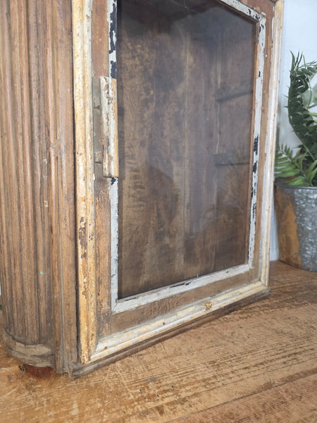 Vintage Indian Colonial Wooden Glazed Shop Display Bathroom Kitchen Wall Cabinet