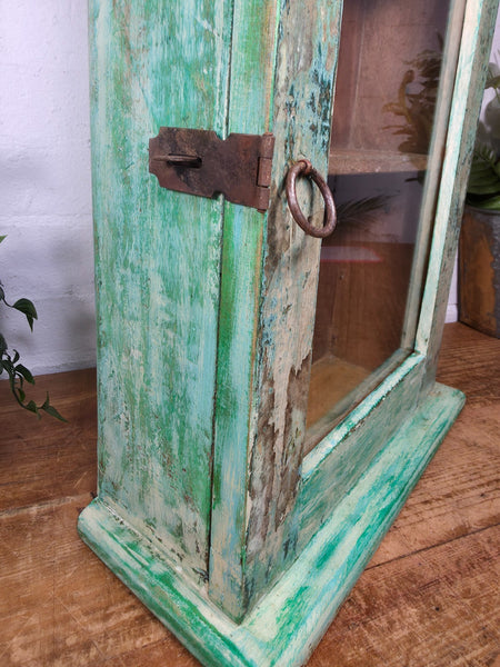 Vintage Indian Colonial Wooden Glazed Shop Display Bathroom Kitchen Wall Cabinet