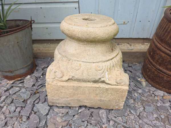 Antique Hand Carved Solid Stone Pillar Base Column Plinth Plant Stand
