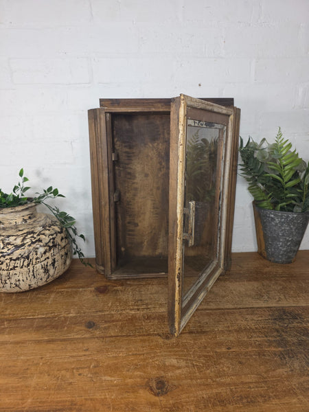 Vintage Indian Colonial Wooden Glazed Shop Display Bathroom Kitchen Wall Cabinet