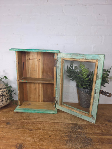 Vintage Indian Colonial Wooden Glazed Shop Display Bathroom Kitchen Wall Cabinet