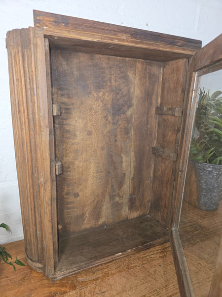 Vintage Indian Colonial Wooden Glazed Shop Display Bathroom Kitchen Wall Cabinet
