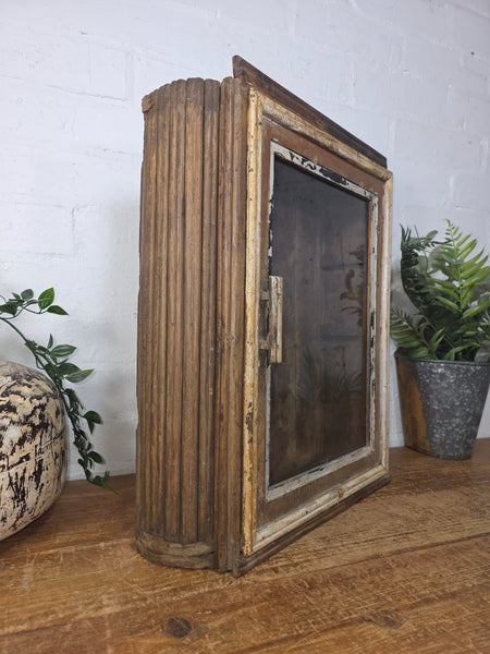 Vintage Indian Colonial Wooden Glazed Shop Display Bathroom Kitchen Wall Cabinet
