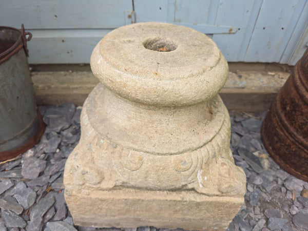 Antique Hand Carved Solid Stone Pillar Base Column Plinth Plant Stand