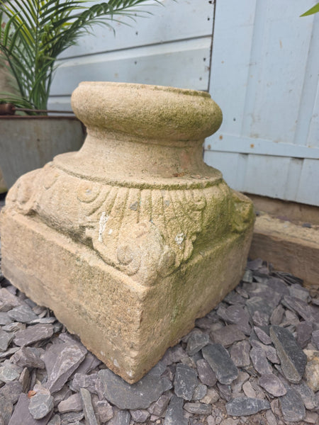 Antique Hand Carved Solid Stone Pillar Base Column Plinth Plant Stand