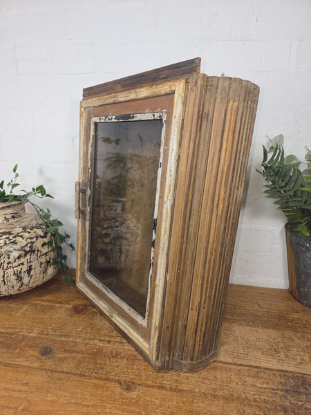 Vintage Indian Colonial Wooden Glazed Shop Display Bathroom Kitchen Wall Cabinet