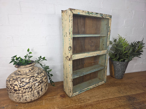 Vintage Indian Colonial Wooden Glazed Shop Display Bathroom Kitchen Wall Cabinet