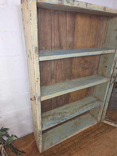 Vintage Indian Colonial Wooden Glazed Shop Display Bathroom Kitchen Wall Cabinet