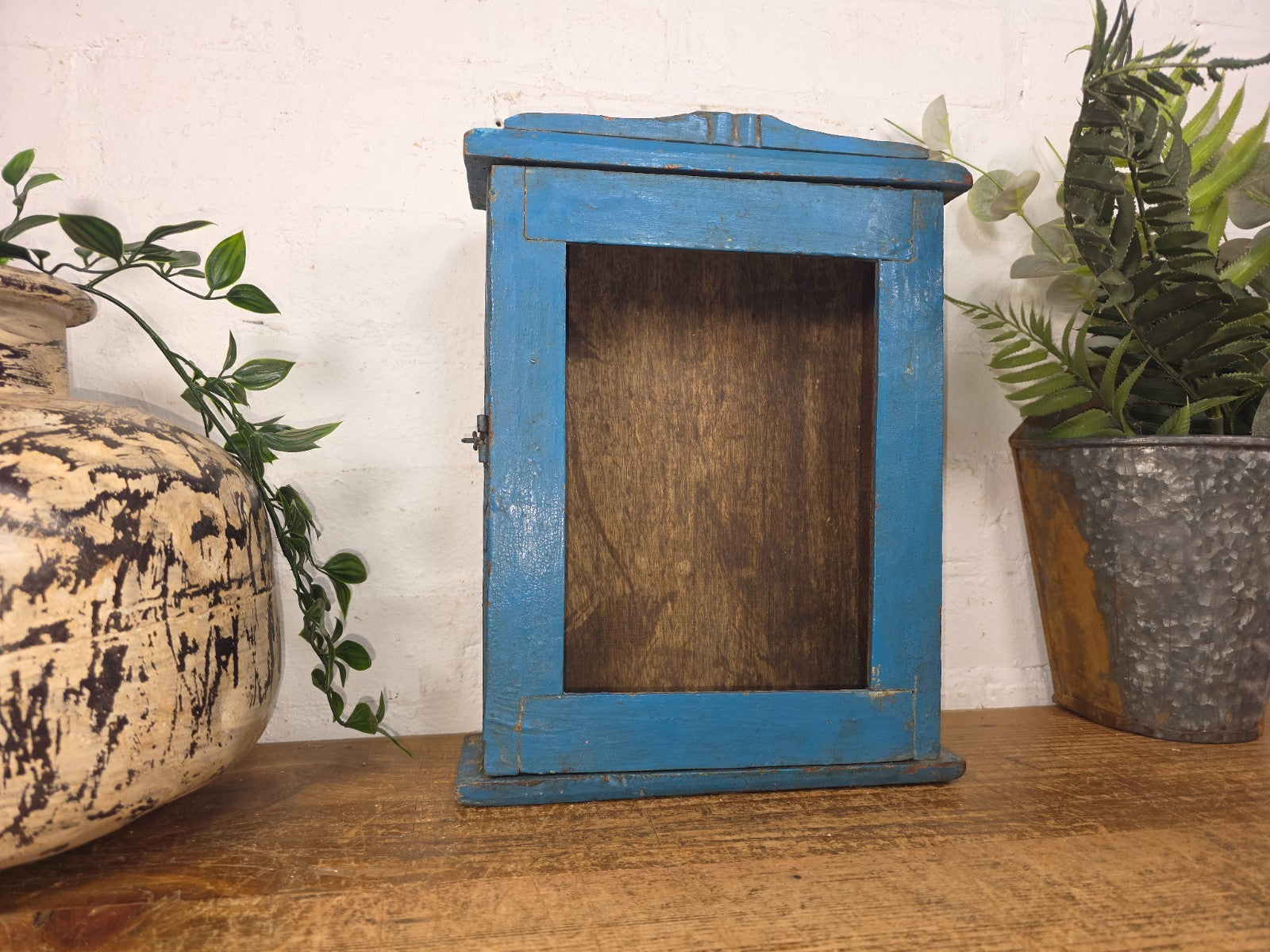 Vintage Indian Small Wooden Glazed Shop Display Bathroom Kitchen Wall Cabinet