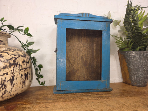 Vintage Indian Small Wooden Glazed Shop Display Bathroom Kitchen Wall Cabinet
