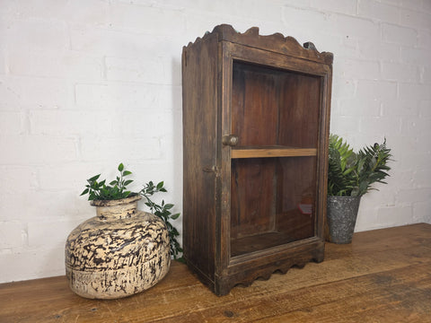 Vintage Indian Colonial Wooden Glazed Shop Display Bathroom Kitchen Wall Cabinet