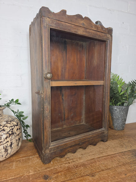 Vintage Indian Colonial Wooden Glazed Shop Display Bathroom Kitchen Wall Cabinet
