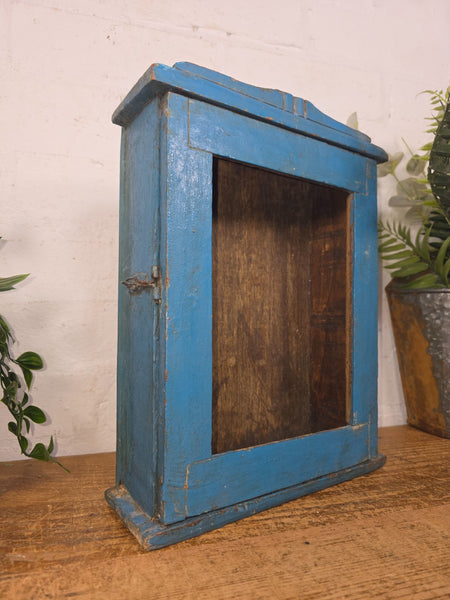 Vintage Indian Small Wooden Glazed Shop Display Bathroom Kitchen Wall Cabinet