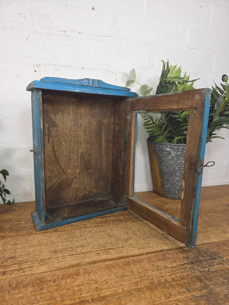 Vintage Indian Small Wooden Glazed Shop Display Bathroom Kitchen Wall Cabinet