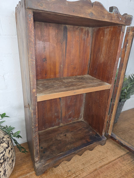 Vintage Indian Colonial Wooden Glazed Shop Display Bathroom Kitchen Wall Cabinet