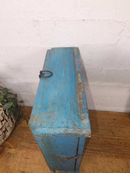 Vintage Indian Small Wooden Glazed Shop Display Bathroom Kitchen Wall Cabinet