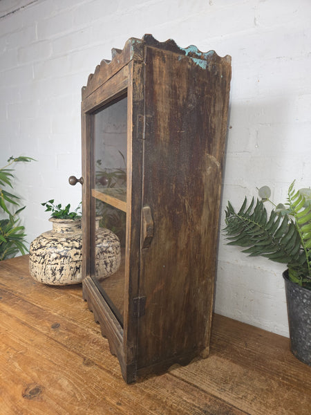Vintage Indian Colonial Wooden Glazed Shop Display Bathroom Kitchen Wall Cabinet