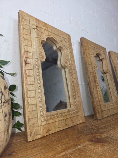 Rustic Reclaimed Indian Hand Carved Wooden Wall Mirror