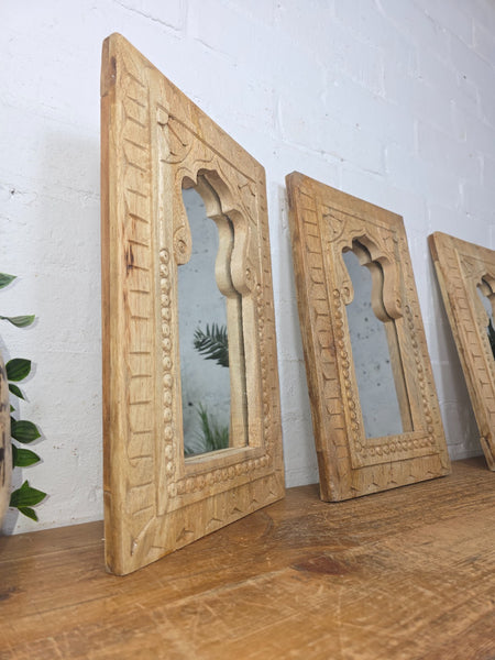 Rustic Reclaimed Indian Hand Carved Wooden Wall Mirror