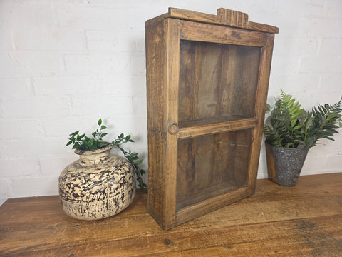 Vintage Indian Colonial Wooden Glazed Shop Display Bathroom Kitchen Wall Cabinet