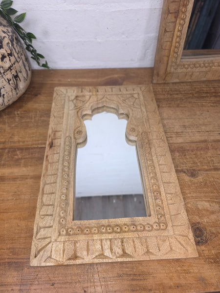 Rustic Reclaimed Indian Hand Carved Wooden Wall Mirror