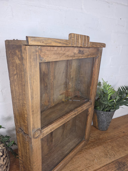 Vintage Indian Colonial Wooden Glazed Shop Display Bathroom Kitchen Wall Cabinet