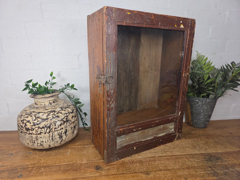 Vintage Indian Colonial Wooden Glazed Shop Display Bathroom Kitchen Wall Cabinet