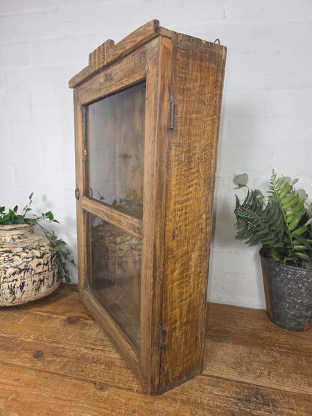 Vintage Indian Colonial Wooden Glazed Shop Display Bathroom Kitchen Wall Cabinet