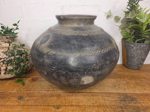 Large Antique Vintage Rustic Wabi Sabi Clay Ceramic Indian Water Pot Vase Lota