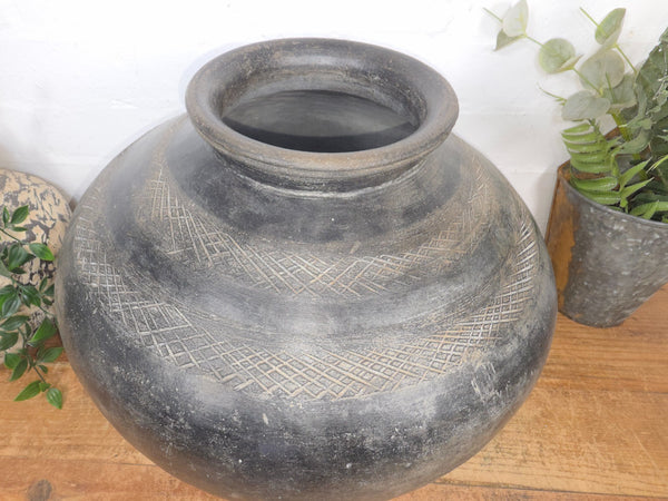 Large Antique Vintage Rustic Wabi Sabi Clay Ceramic Indian Water Pot Vase Lota
