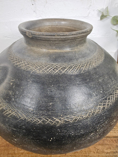 Large Antique Vintage Rustic Wabi Sabi Clay Ceramic Indian Water Pot Vase Lota