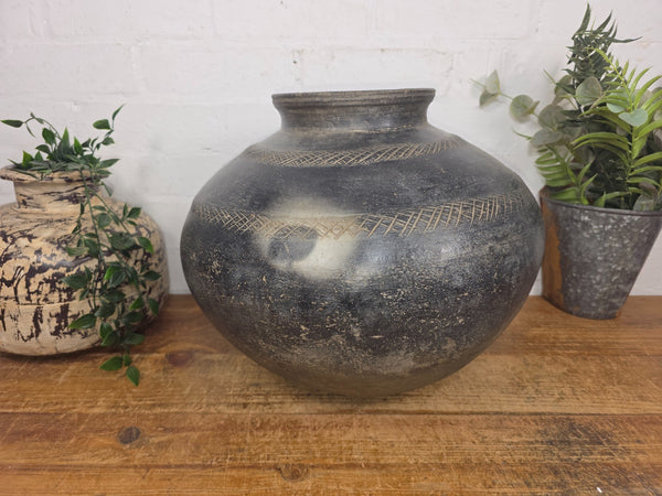 Large Antique Vintage Rustic Wabi Sabi Clay Ceramic Indian Water Pot Vase Lota