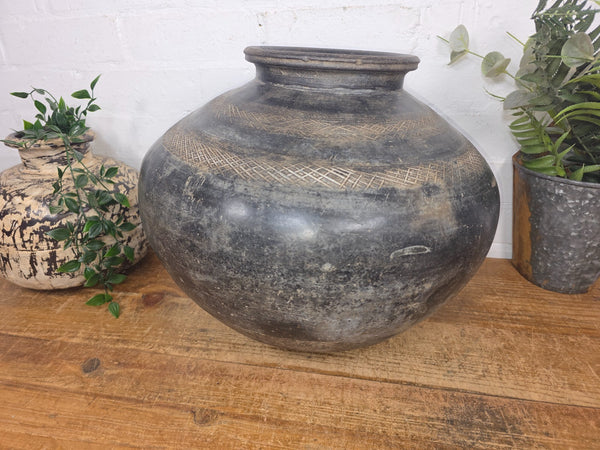 Large Antique Vintage Rustic Wabi Sabi Clay Ceramic Indian Water Pot Vase Lota
