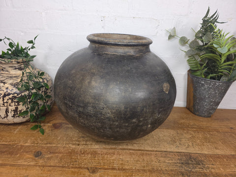 Large Antique Vintage Rustic Wabi Sabi Clay Ceramic Indian Water Pot Vase Lota