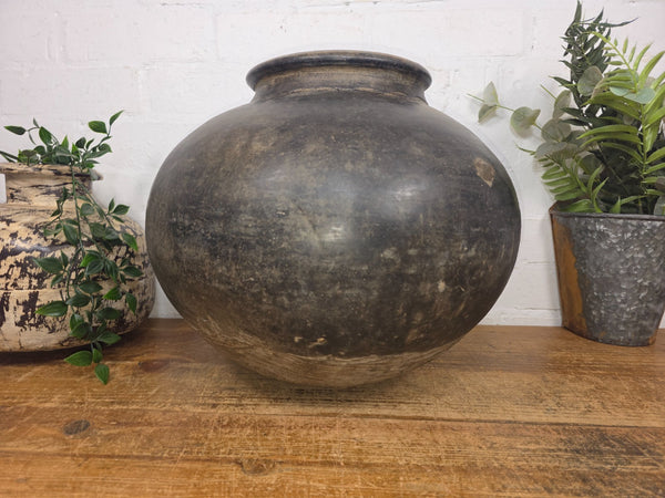 Large Antique Vintage Rustic Wabi Sabi Clay Ceramic Indian Water Pot Vase Lota