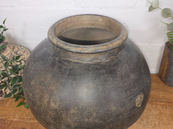 Large Antique Vintage Rustic Wabi Sabi Clay Ceramic Indian Water Pot Vase Lota
