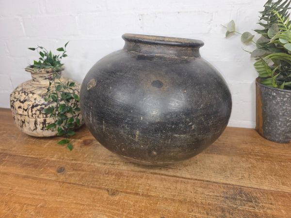 Large Antique Vintage Rustic Wabi Sabi Clay Ceramic Indian Water Pot Vase Lota